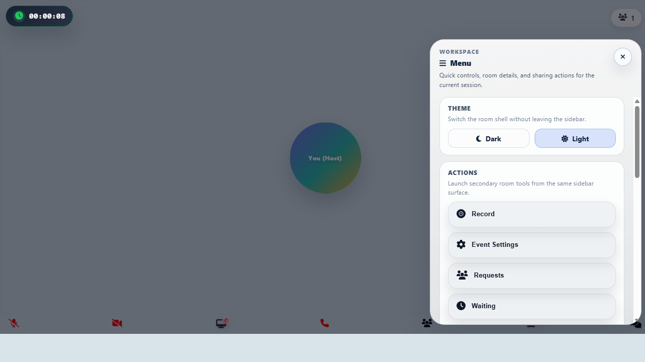 Angular conference room menu screenshot