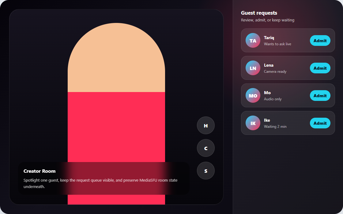TikTok Live-style MediaSFU guest queue preview