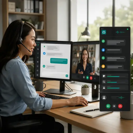 Support agent working alongside an AI assistant panel during a customer call