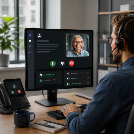Desk phone and browser softphone handling the same customer call
